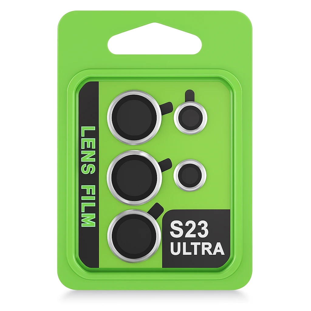 🟩 Samsung Galaxy S23 Ultra Camera Lens Film Protector (Silver Frame)