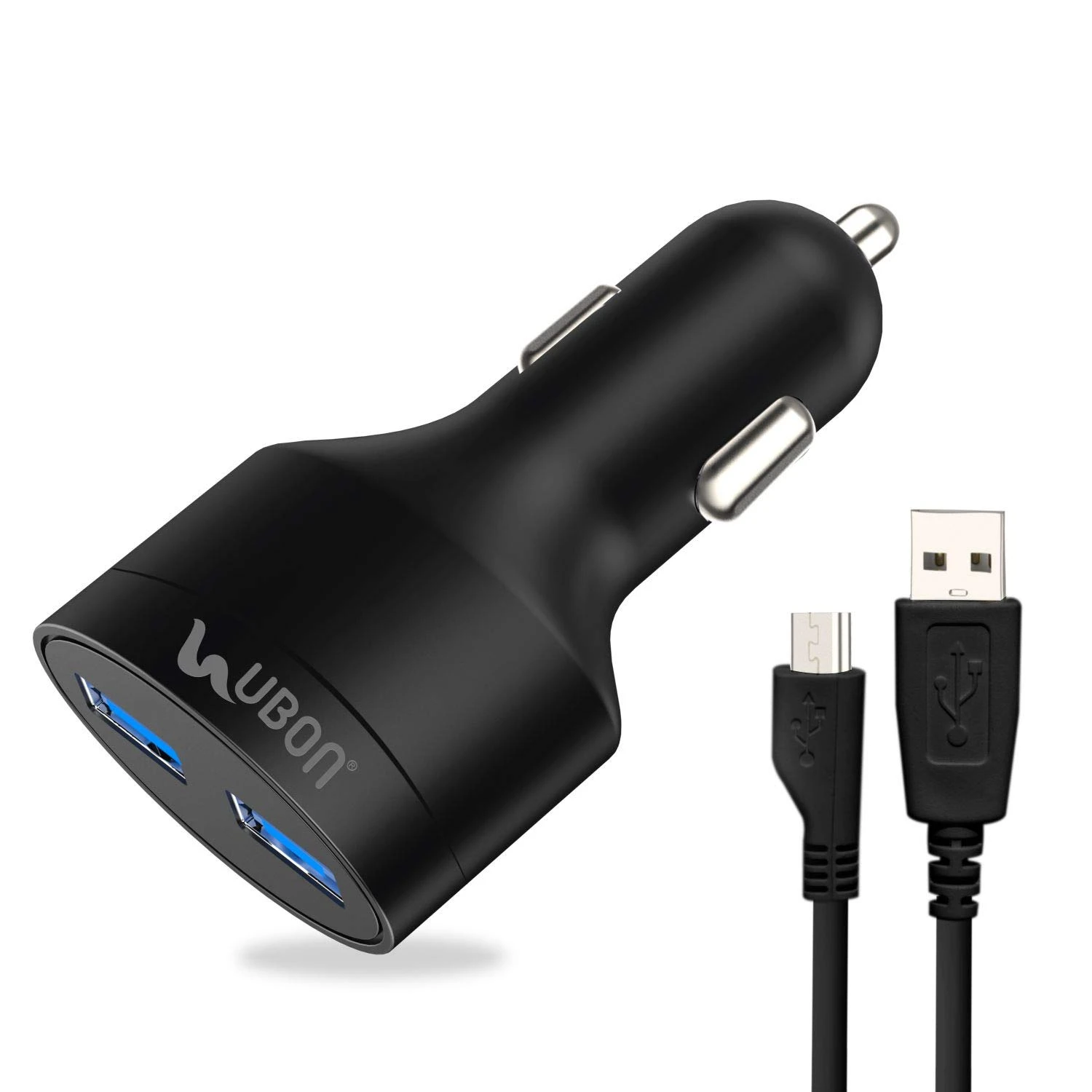 UBON CH-85 Boostcharge Dual USB Car Charger 2.4A 2 Fast Charging Port Charge Adapter with Micro USB Data Cable for Mobile Phone, Tablet & GPS
