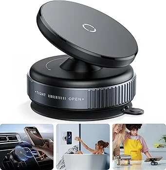 Suction Cup Magnetic Phone Mount | 360° Adjustable Vacuum Holder for Car, Gym, Mirror & Smooth Surfaces | Strong N52 Magnet | Compatible with All Smartphones & iPhone Series