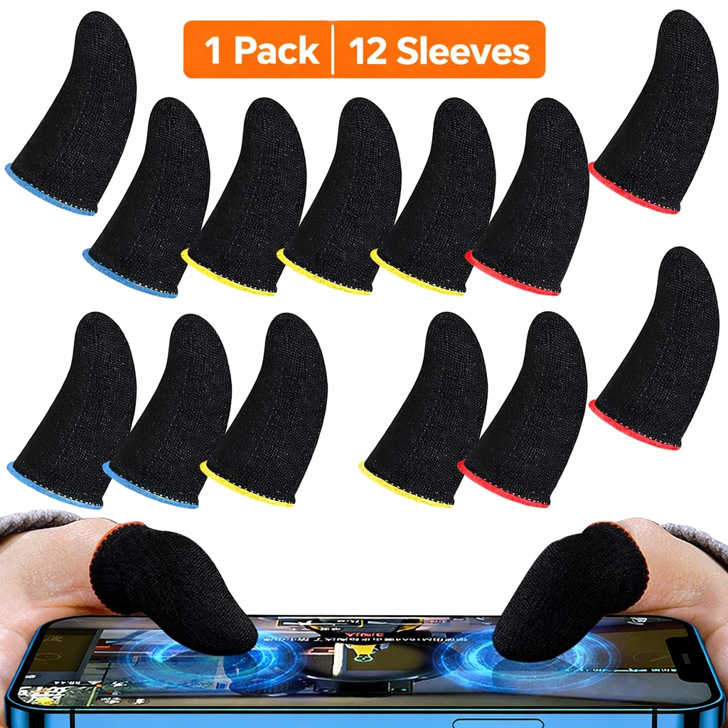 12 Pieces Finger Sleeves for Gaming, Thumb Sleeves Mobile Gaming Anti-Sweat Breathable Seamless Touchscreen Mobile Game Controller Finger Covers Set for PUBG 12 Pieces Gaming Finger Sleeves for Mobile Gaming | Anti-Sweat, Breathable & Touch Sensitive | PU