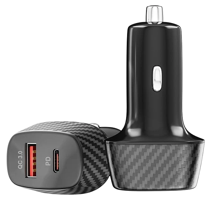 Ubon CH57 Dual Output Fast Car Charger with 45W Type-C PD & USB 3.0, Charging Adapter Compatible with Cars for iPhone & Android Smartphone, Smartwatch (Black)
